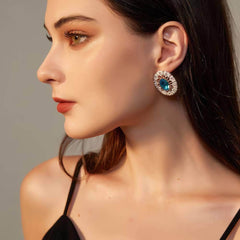 Oval-Shaped Rhinestone Swiss Stone Statement Stud Earrings
