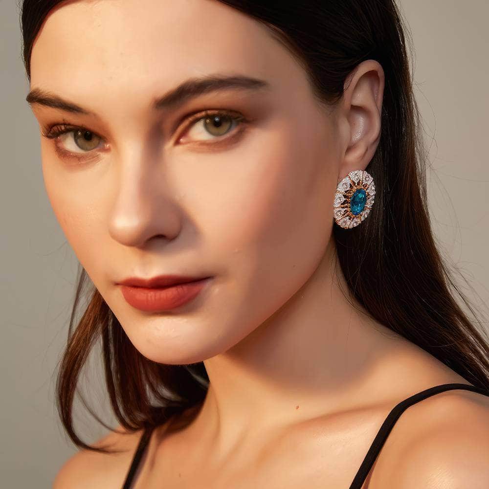 Oval-Shaped Rhinestone Swiss Stone Statement Stud Earrings