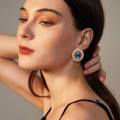 Oval-Shaped Rhinestone Swiss Stone Statement Stud Earrings