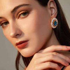 Oval-Shaped Rhinestone Swiss Stone Statement Stud Earrings