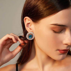Oval-Shaped Rhinestone Swiss Stone Statement Stud Earrings