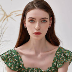 Oval-Shaped Studded Crystal Rhinestone Earrings Blue / Clip On