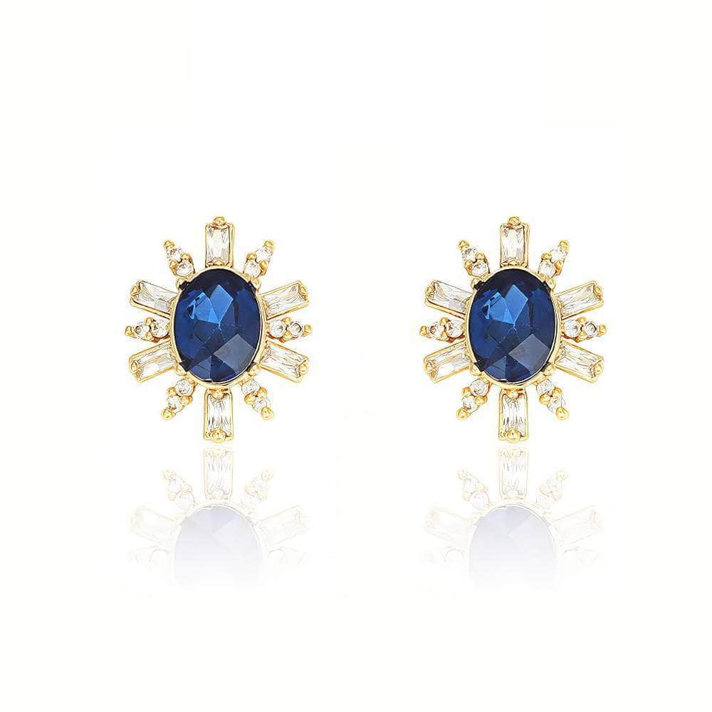 Oval-Shaped Studded Crystal Rhinestone Earrings Blue / Clip On