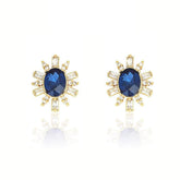 Oval-Shaped Studded Crystal Rhinestone Earrings Blue / Clip On