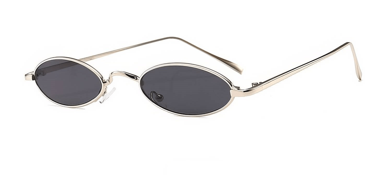 Oval Small Metal Frame Sunglasses Black/Silver / Resin