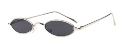 Oval Small Metal Frame Sunglasses Black/Silver / Resin
