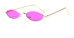 Oval Small Metal Frame Sunglasses Fuchsia Pink/Gold / Resin