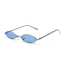 Oval Small Metal Frame Sunglasses Light Blue/Gold / Resin