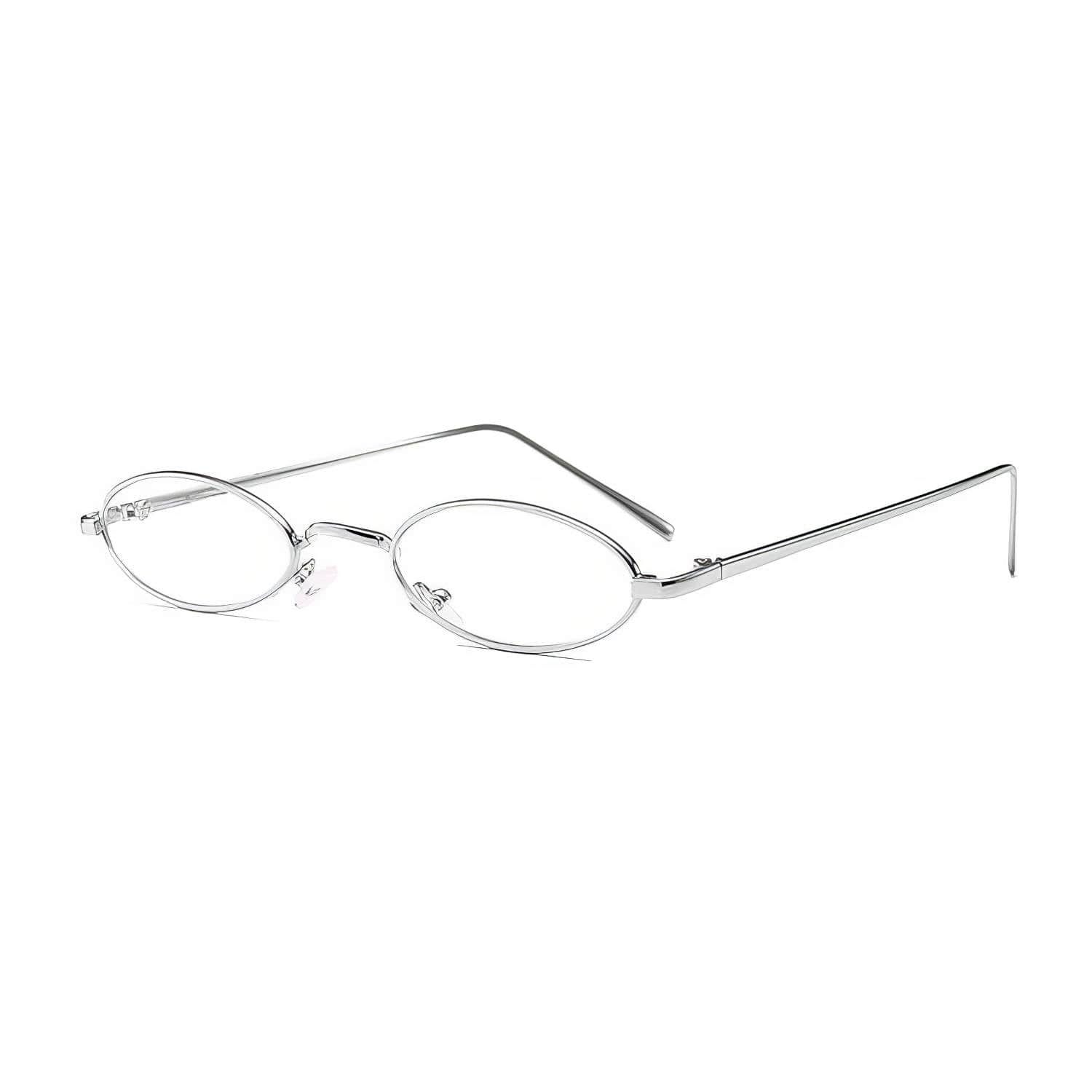 Oval Small Metal Frame Sunglasses White/Silver / Resin