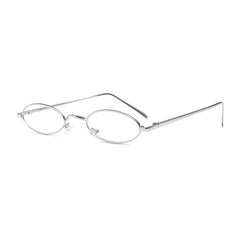 Oval Small Metal Frame Sunglasses White/Silver / Resin