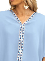 Oversized Contrast V-Neck Half Sleeve Blouse