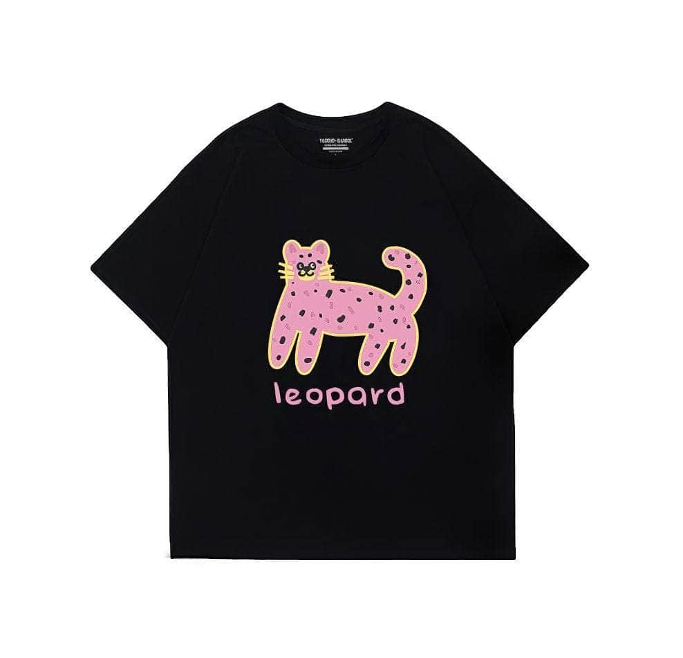 Oversized Leopard Print T-Shirt US 4 / Black