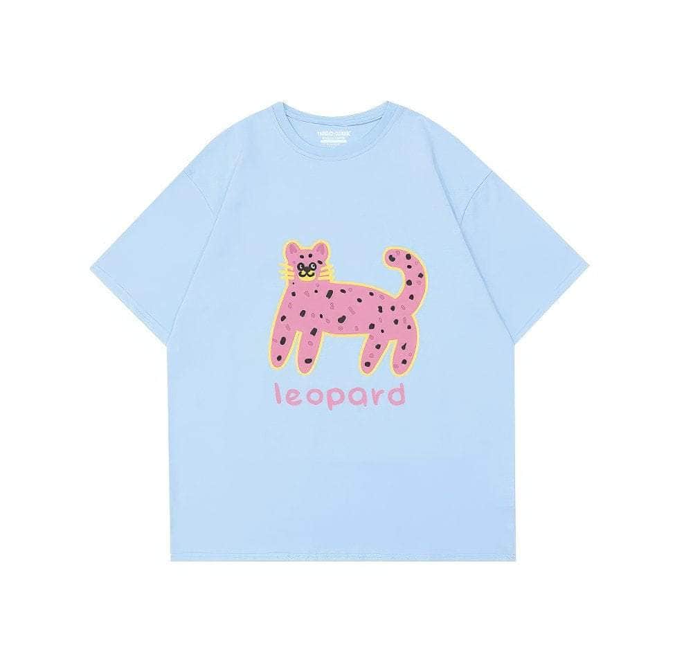 Oversized Leopard Print T-Shirt US 4 / SkyBlue