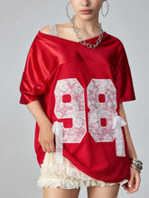 Oversized Number 98 Half Sleeve T-Shirt Deep Red / S
