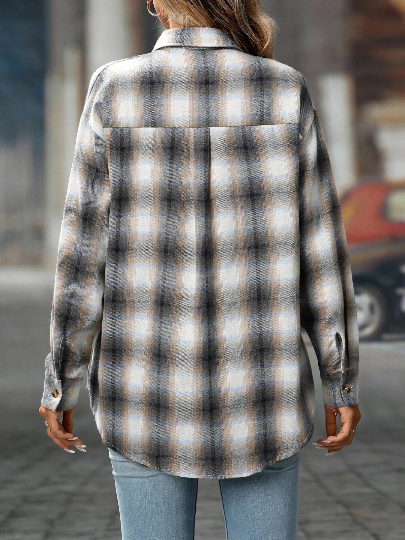 Oversized Plaid Button-Up Shirt