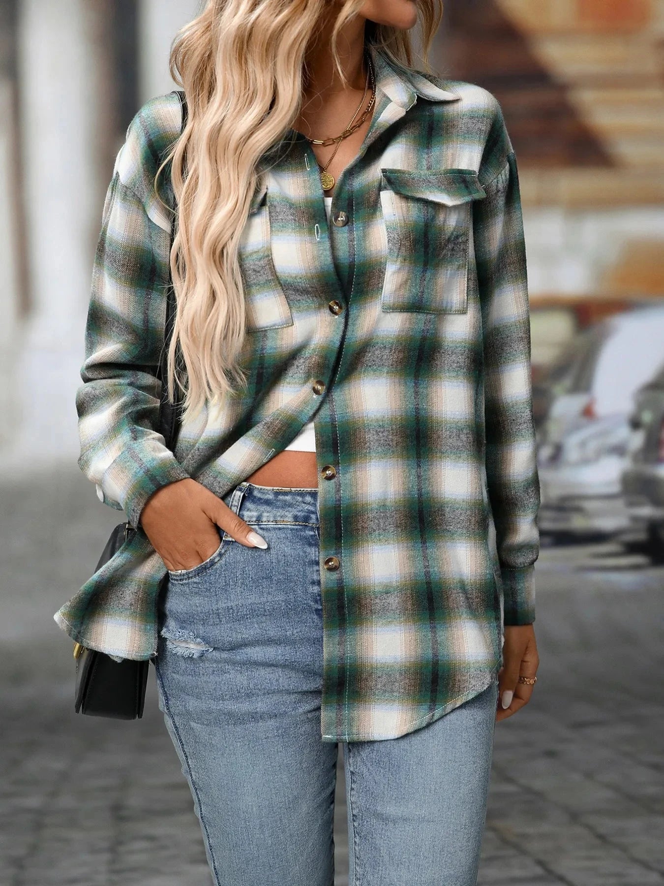 Oversized Plaid Button-Up Shirt