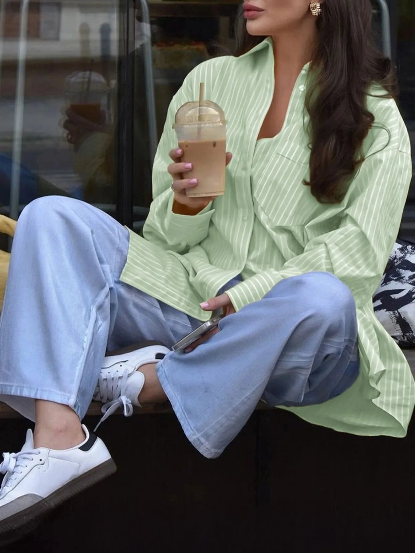 Oversized Striped Button-Down Shirt