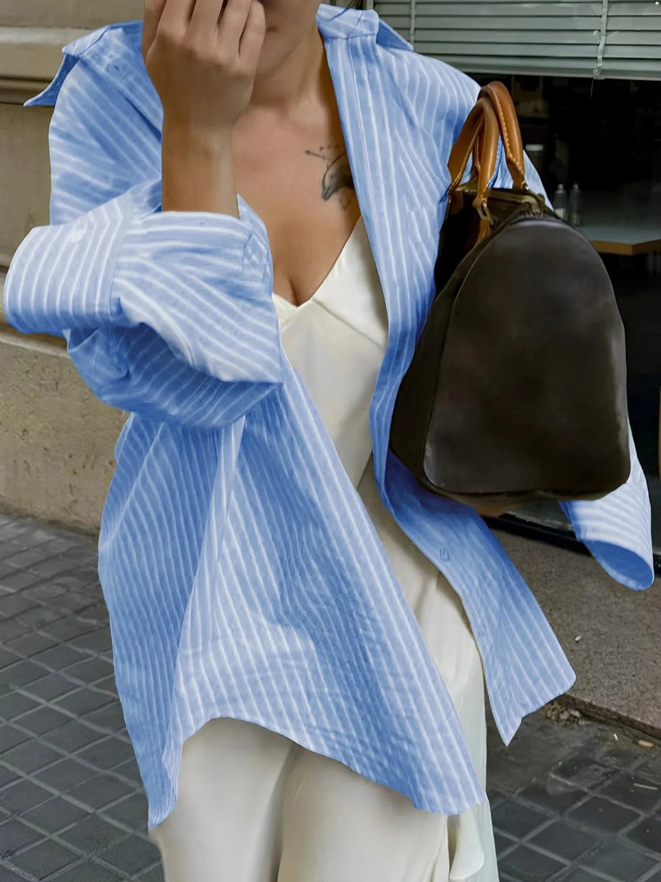 Oversized Striped Button-Down Shirt