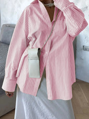 Oversized Striped Button-Down Shirt Blush Pink / S