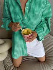 Oversized Striped Button-Down Shirt Green / S