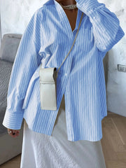 Oversized Striped Button-Down Shirt Light Blue / S