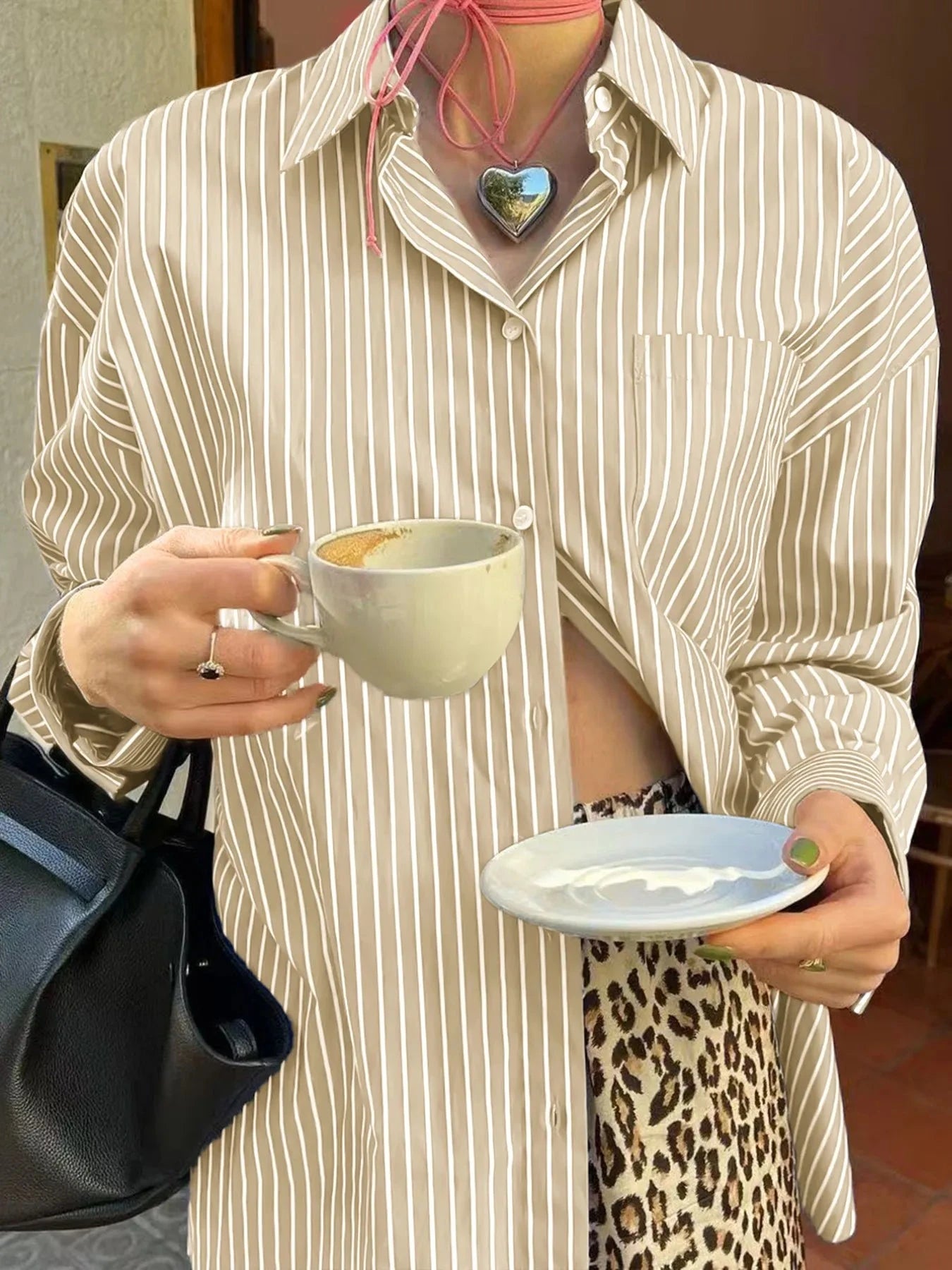 Oversized Striped Button-Down Shirt Pastel Yellow / S