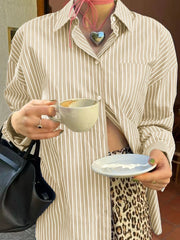 Oversized Striped Button-Down Shirt Pastel Yellow / S