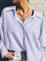 Oversized Striped Button-Down Shirt Pink Purple / S