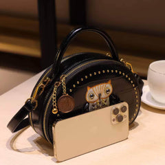 Owl Monogram Pattern Gold Stoned Shoulder Bag