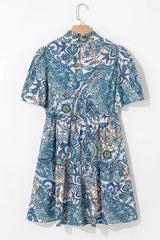 Paisley Floral V Neck Short Sleeve Mini Dress