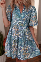 Paisley Floral V Neck Short Sleeve Mini Dress Floral / S