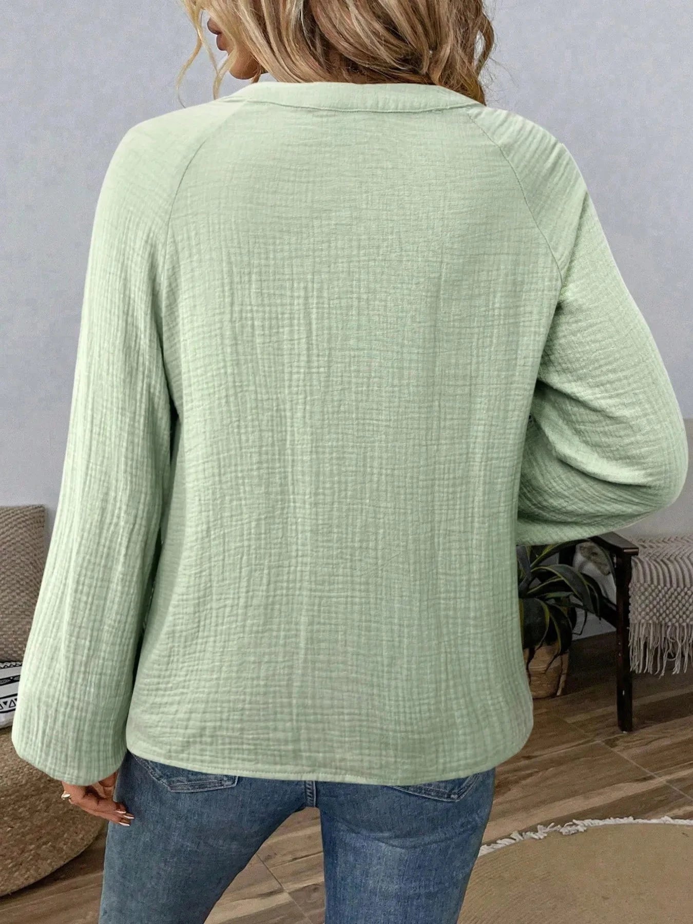 Paisley Pattern Notched Long Sleeve Blouse