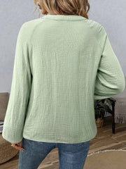 Paisley Pattern Notched Long Sleeve Blouse