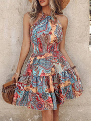 Paisley Print Halter Neck Mini Dress