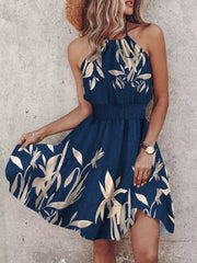 Paisley Print Halter Neck Mini Dress Dark Blue / S