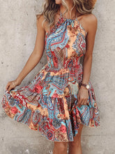 Paisley Print Halter Neck Mini Dress Orange And Blue / S
