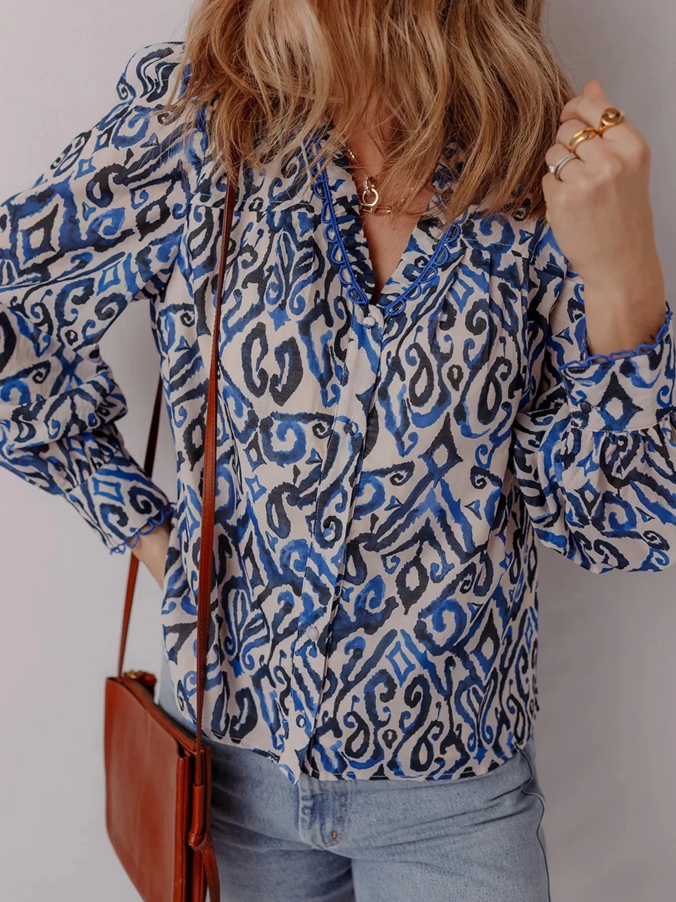 Paisley Print Long Sleeve Blouse