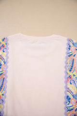 Paisley Print Plaid Long Sleeve Oversized Top