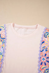 Paisley Print Plaid Long Sleeve Oversized Top