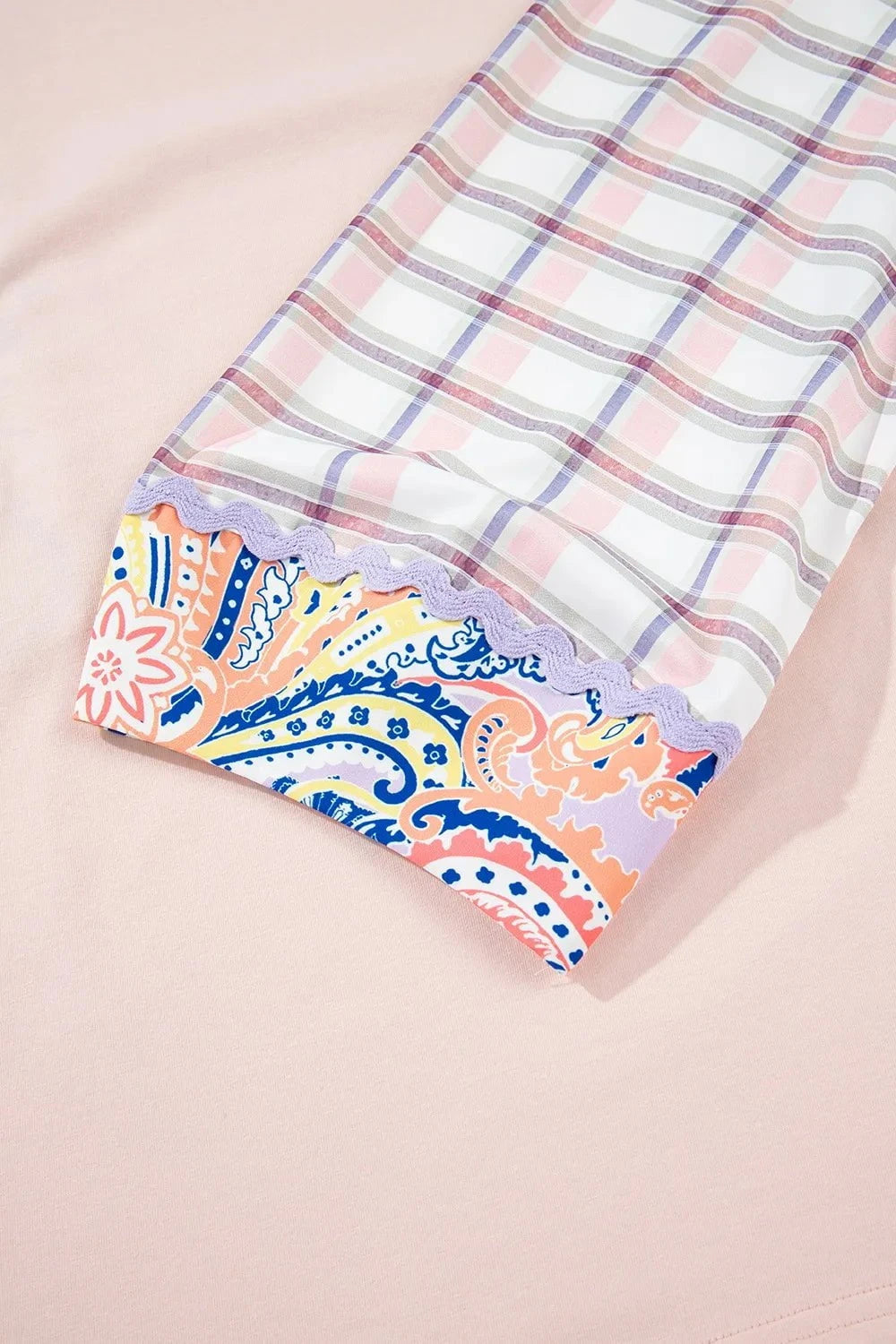 Paisley Print Plaid Long Sleeve Oversized Top