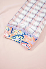 Paisley Print Plaid Long Sleeve Oversized Top