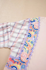 Paisley Print Plaid Long Sleeve Oversized Top