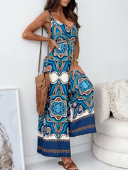 Paisley Print Spaghetti Strap Wide Leg Jumpsuit