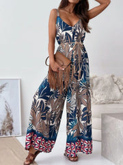 Paisley Print Spaghetti Strap Wide Leg Jumpsuit