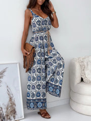 Paisley Print Spaghetti Strap Wide Leg Jumpsuit