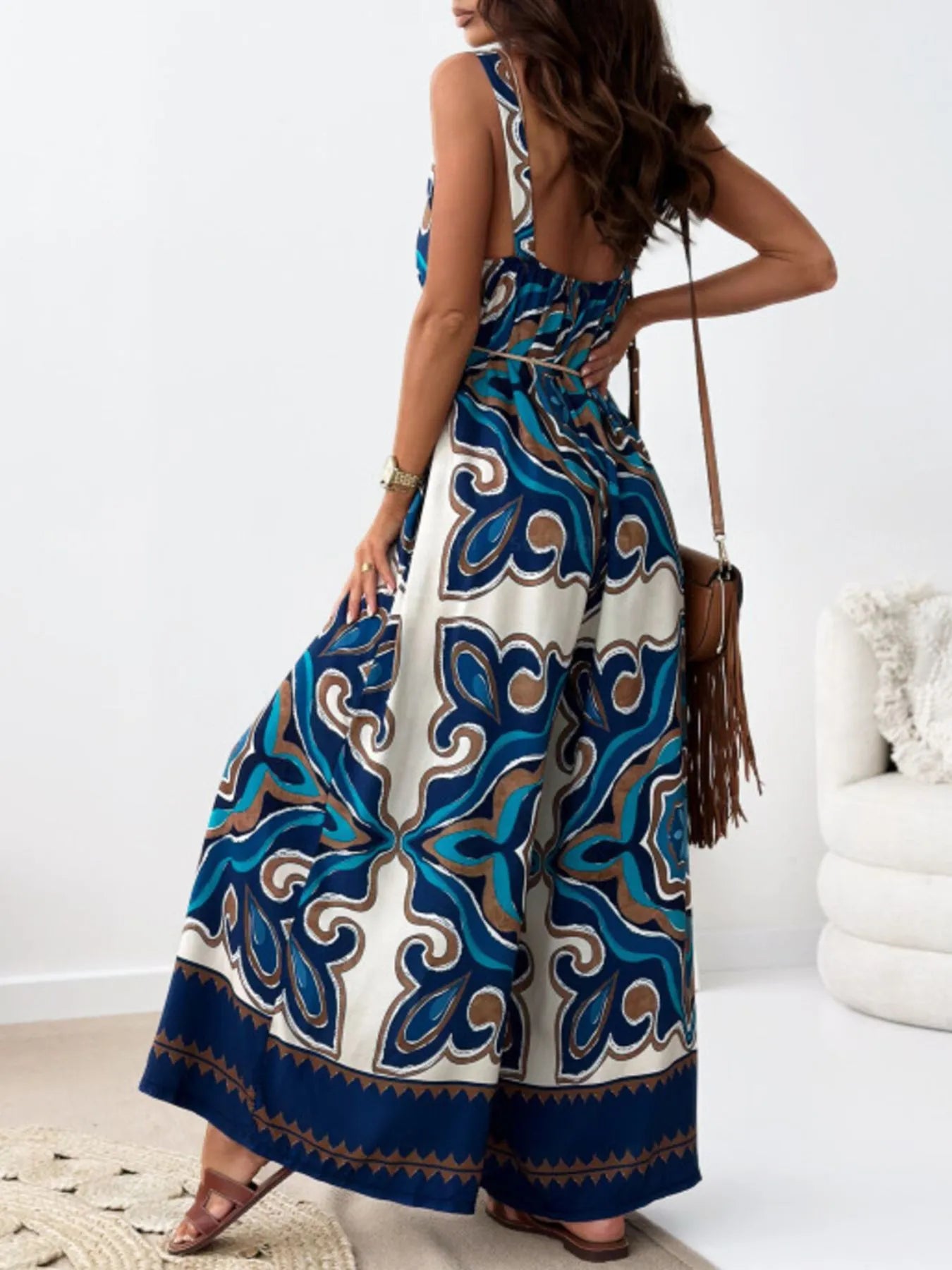 Paisley Print Spaghetti Strap Wide Leg Jumpsuit