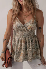 Paisley Printed Smocked Babydoll Cami