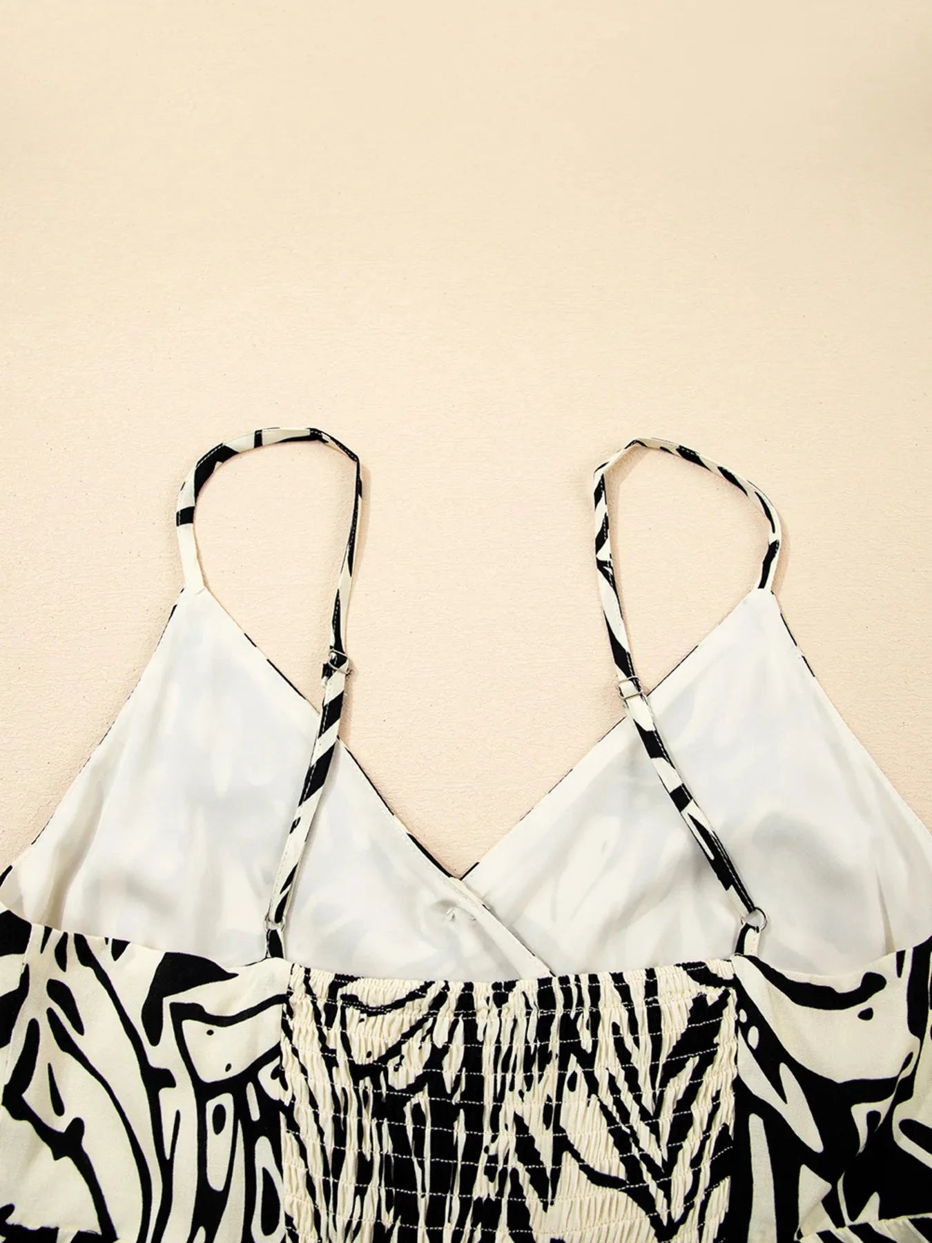 Palm Print Wrapped Spaghetti Straps Tiered Dress