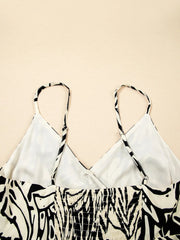 Palm Print Wrapped Spaghetti Straps Tiered Dress