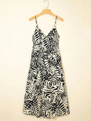 Palm Print Wrapped Spaghetti Straps Tiered Dress